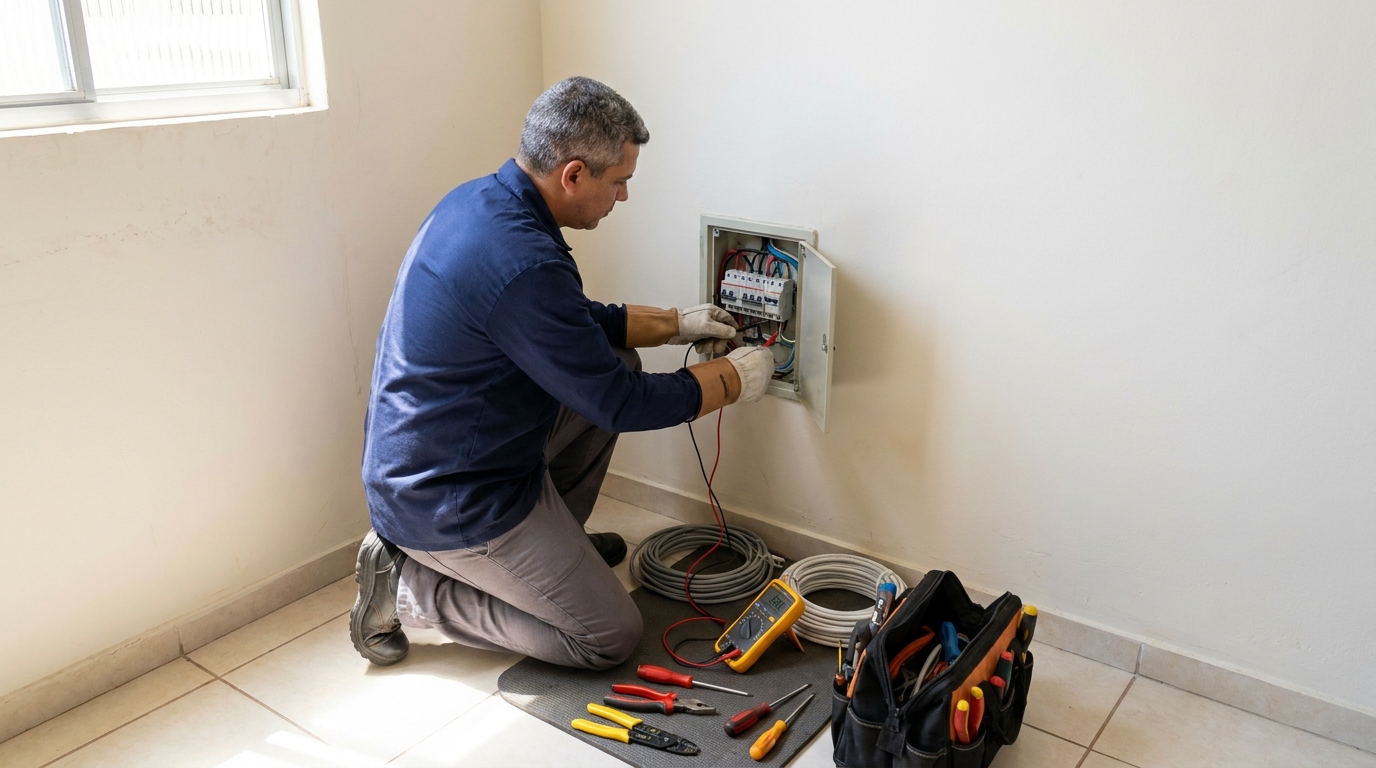 Eletricista realizando manutencao em Porto Alegre‑RS